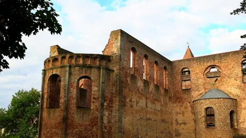 The famous castle ruin of of bad hersfeld 4k video with a pan Stock Footage 346817980