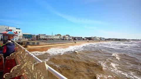 The famous central pier by Blackpool Tower and seaside Stock Footage 106068005
