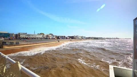 The famous central pier by Blackpool Tower and seaside Stock Footage 106068006