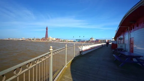 The famous central pier by Blackpool Tower and seaside Stock Footage 106068106