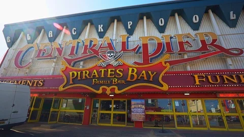 The famous central pier by Blackpool Tower and seaside Stock Footage 106068164