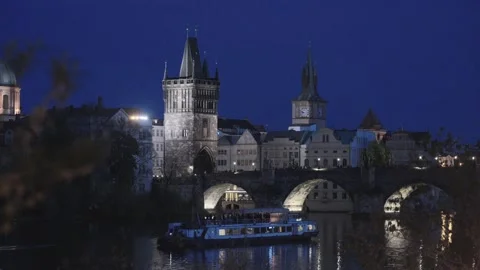 Famous charles bridge with its old town bridge tower on the vltava river in Stock Footage 334307285