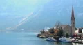 Famous church in Austrian Hallstatt village, tourist attraction HD Footage