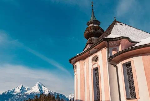 The famous church Maria Gern near Berchtesgaden, Bavaria, Germany with the... Stock Photos
