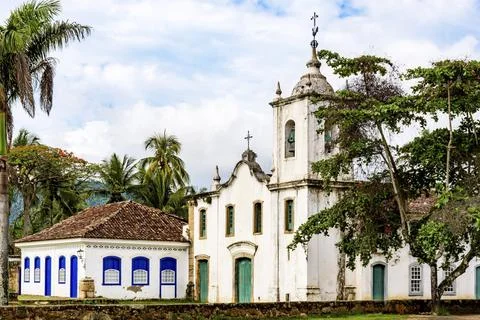 Famous churche between th vegetation in the ancient and historic city of Paraty Stock Photos