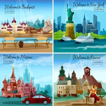 Famous Cities Set Stock Illustration