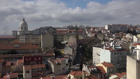Famous City of Lisbon Slow Pan To Tagus River Stock Footage