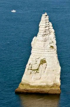 Famous cliffs and pointed Needle of Etretat in France Stock Photos
