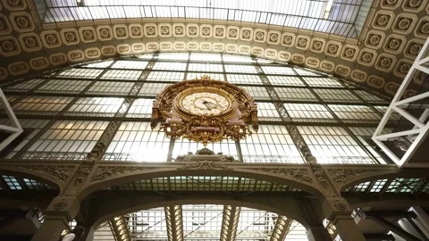 Famous clock in Orsay museum main hall. Paris, France. French tourism landmark Video stock 221953477