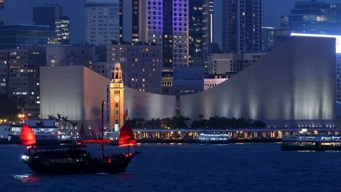 The famous clock tower and science museum, Hong Kong, China. Stock Footage 105785658