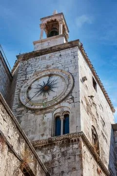 Famous clock tower in historical Split, Croatia Stock Photos