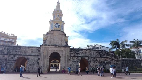 Famous clock tower of the walled city of the historic center of Cartagena Stock-Footage 221104147