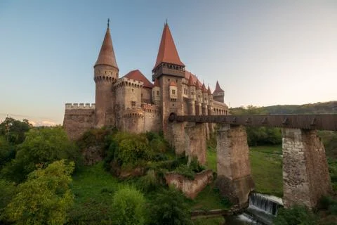 The famous Corvin Castle at sunset, Hunedoara, Romania Stock Photos