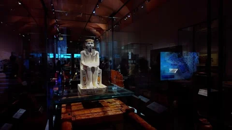 Famous cult statue in white limestone of Pharaoh Amenhotep I Stock Footage 342403979