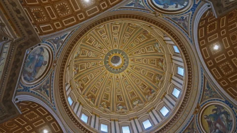 The famous dome designed by Michelangelo in St. Peter's Basilica, Vatican, Italy Stock Footage 308644395