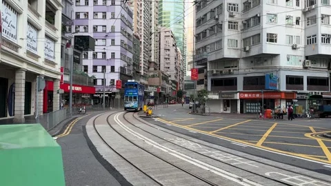 Famous double-decker trams in Hong Kong, China 26.10.2024 Stockbeeldmateriaal 289692356