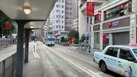 Famous double-decker trams in Hong Kong, China Stock Footage 289692370