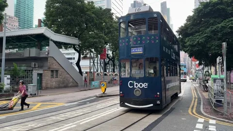 Famous double-decker trams in Hong Kong, China Stock Footage 289692378