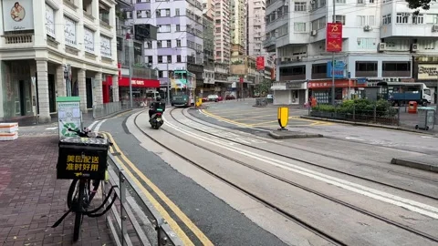 Famous double-decker trams in Hong Kong, China Stock Footage 289692379