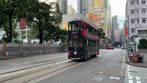 Famous double-decker trams in Hong Kong, China Stock Footage 289692385