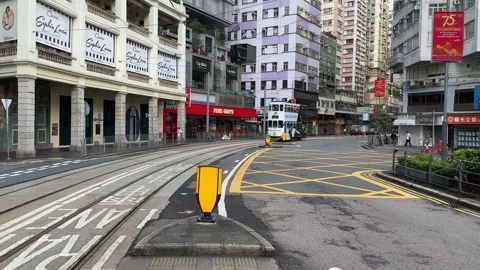 Famous double-decker trams in Hong Kong, China Stock Footage 289692391