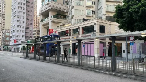Famous double-decker trams in Hong Kong, China Stock Footage 289692393