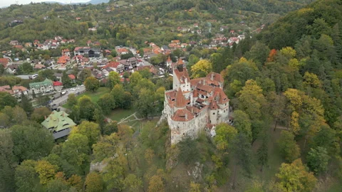 Famous Dracula Castle Bran Castle Perched On Low Hill Transylvania Romania Stock Footage 337979305