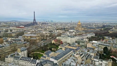 The famous Eiffel Tower and the Invalides seen from aerial view, Paris, Stock Footage 281216536