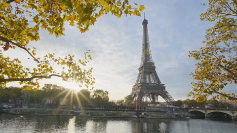 Famous Eiffel Tower in autumn one of the most iconic landmarks in Paris, France. Stock Footage 249090429