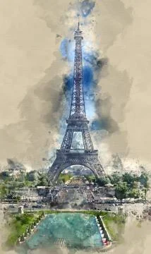 Famous Eiffel Tower in Paris - most famous landmark in the city イラスト素材