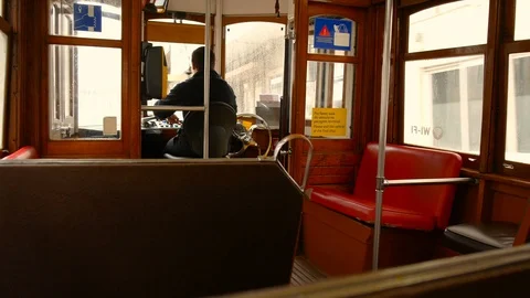 The famous empty tram twenty eight, roof detail, tourist destination par Stock Footage 107665643