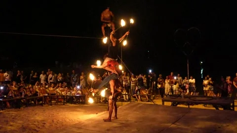 The famous fire show on the beach of Phi Phi island Stock Footage 275326719