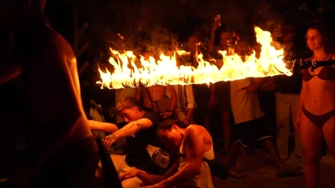 The famous fire show on the beach of Phi Phi island, fire show Stock Footage 275326775