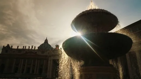 The famous Fountain of San Pietro Italian square with Saint Peter church columns Stock Footage