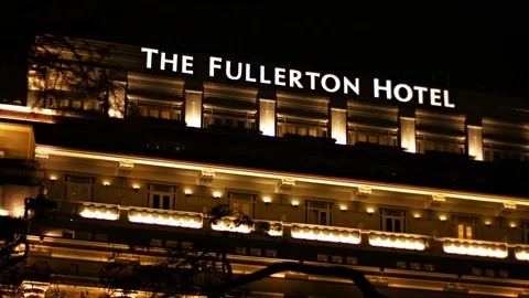 The famous Fullerton hotel. Facade close up Stock Footage
