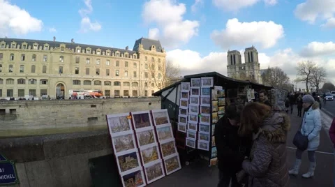 The famous galleries boxes along the Seine River in Paris, France. 스톡 동영상 47360962