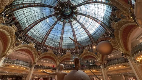 Famous glass dome ceiling of Galeries Lafayette in Paris Stock Footage 339774038