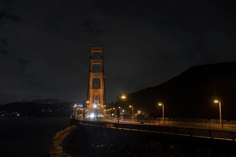 Famous Golden Gate Bridge in San Francisco at night, USA. Stock Photos