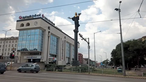 The Famous Golden Statue of St. Sofia in Sofia, Bulgaria Stock Footage 166589327