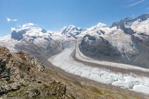 The famous Gorner Glacier in HDR, second largest glacier in the Alps Stock Photos