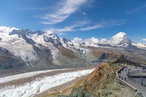 The famous Gorner Glacier in HDR, second largest glacier in the Alps Stock Photos