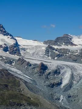 The famous Gorner Glacier, second largest glacier in the Alps Stock Photos
