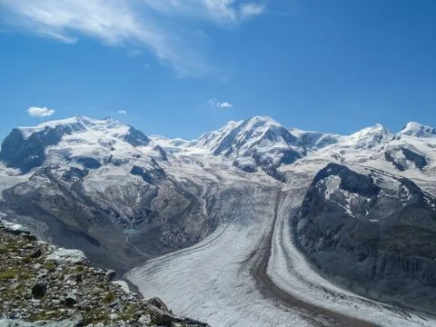 The famous Gorner Glacier, second largest glacier in the Alps Stock Photos