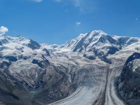 The famous Gorner Glacier, second largest glacier in the Alps Stock Photos