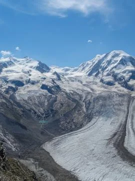 The famous Gorner Glacier, second largest glacier in the Alps Stock Photos