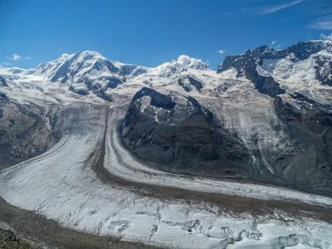 The famous Gorner Glacier, second largest glacier in the Alps Stock Photos