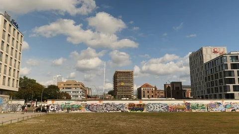 Famous graffiti-sprayed Berlin wall, Germany. Stock Footage 119017870