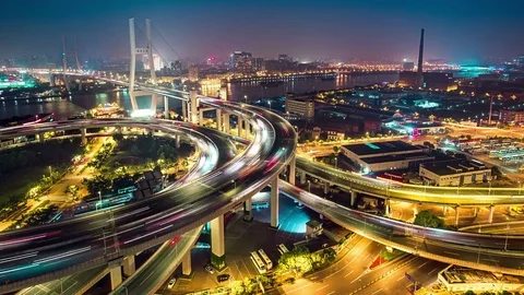 Famous highway intersection in Shanghai at night Video stock 82345554