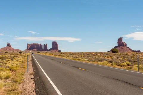 Famous highway in the Monument Valley, known from the movie Forrest Gump Stock Photos