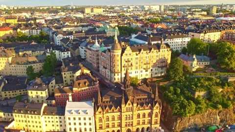 Famous hill of Stockholm, Södermalm district, near Söder Mälarstrand street Stock Footage 280184375